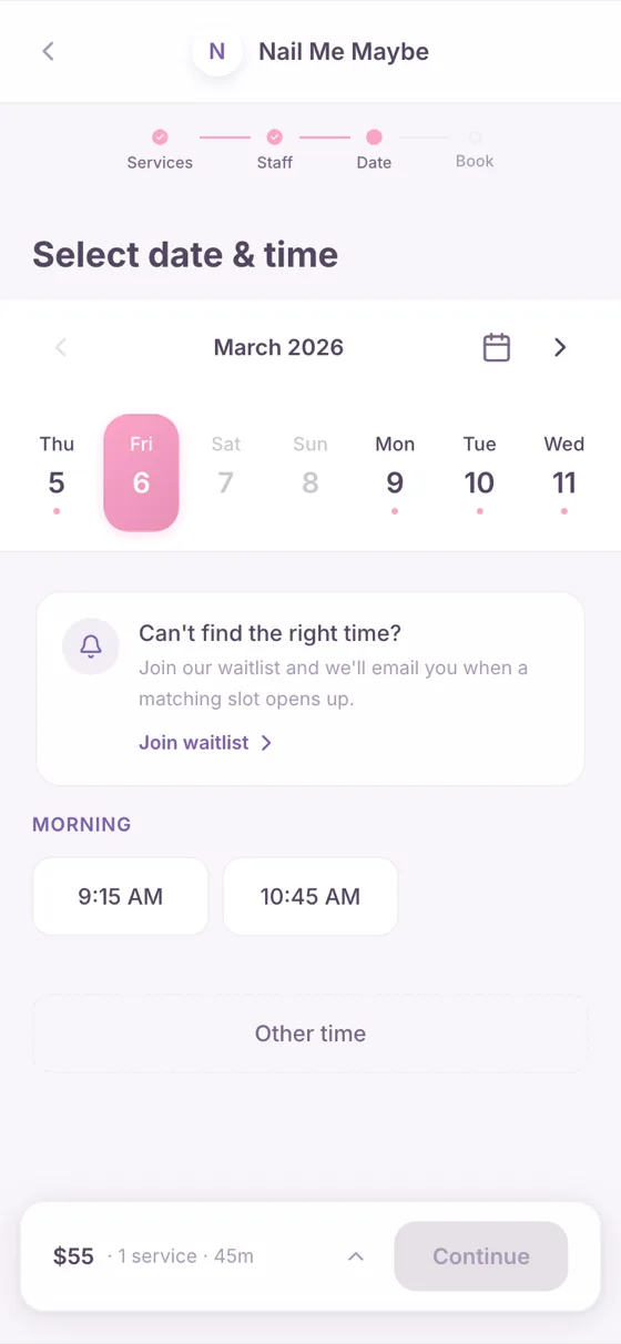 Suggested time slots adjacent to existing bookings