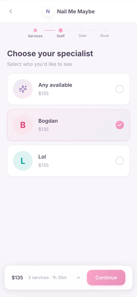 Staff selection screen